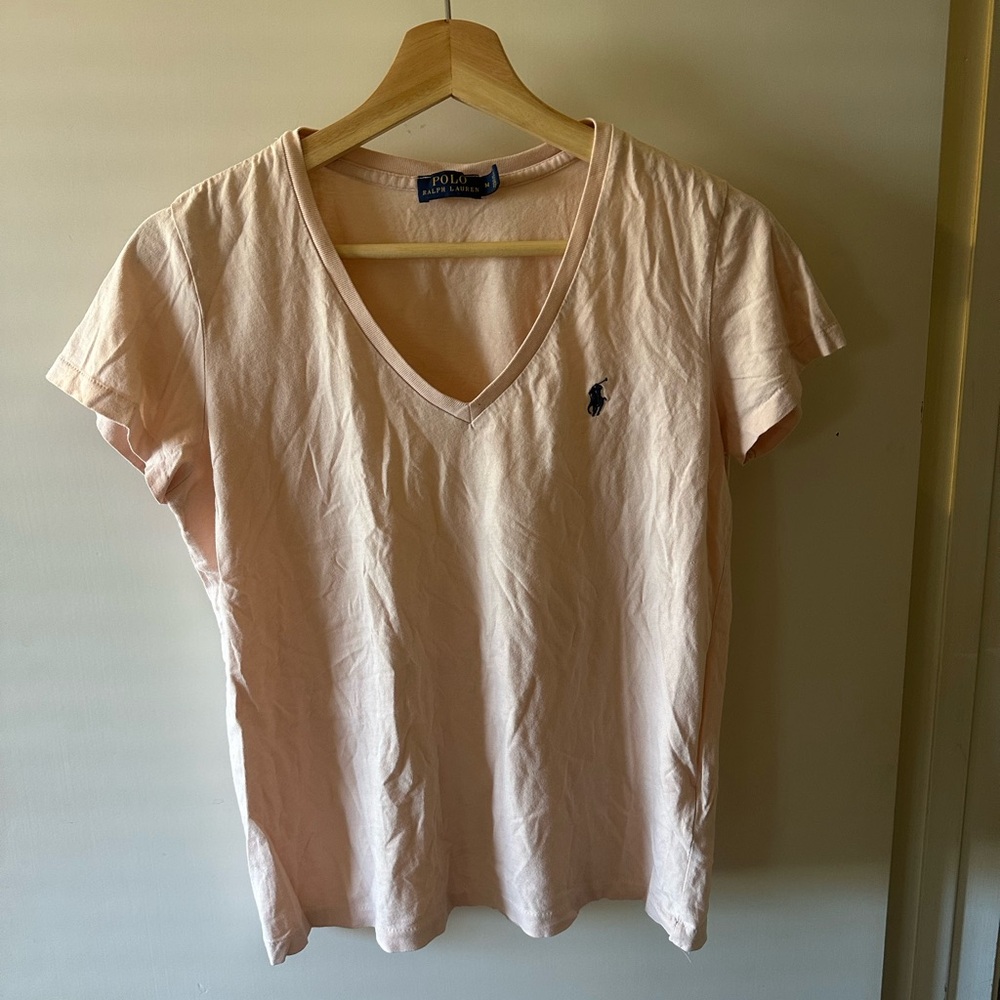 Ralph Lauren Women's Light Pink V-Neck Tee